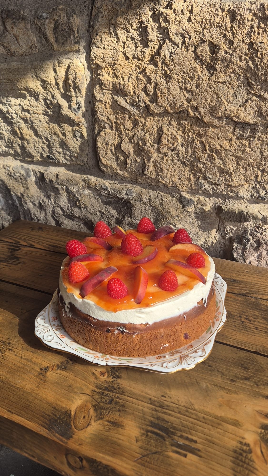 Current seasonal cake- Peach & raspberry yoghurt cake